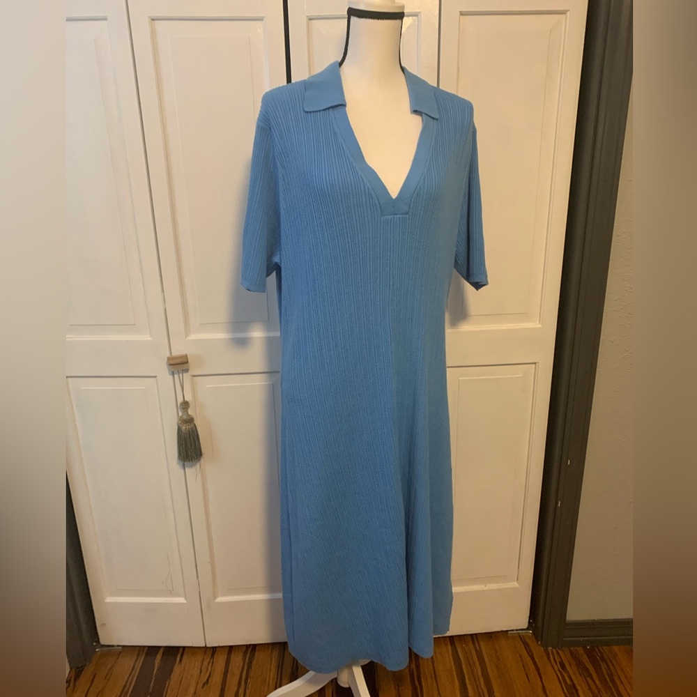 Blue Ribbed Midi Dress
